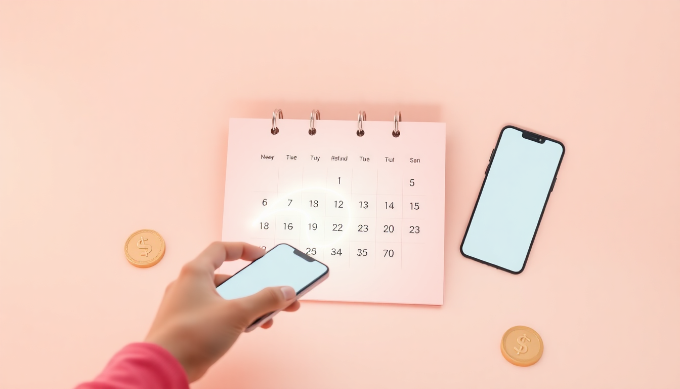 2026 연말정산 환급일정의 주요 일정과 환급금 지급 시점을 보여주는 은은한 파스텔톤의 3D 달력과 핸드폰 화면을 새로고침하는 손을 표현한 이미지