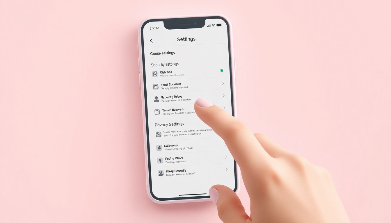 아이폰과 갤럭시 모바일 앱에서 민감한 콘텐츠 설정 해제를 위해 보안 및 개인정보 설정 메뉴를 탐색하는 손 묘사 클레이 스타일 이미지