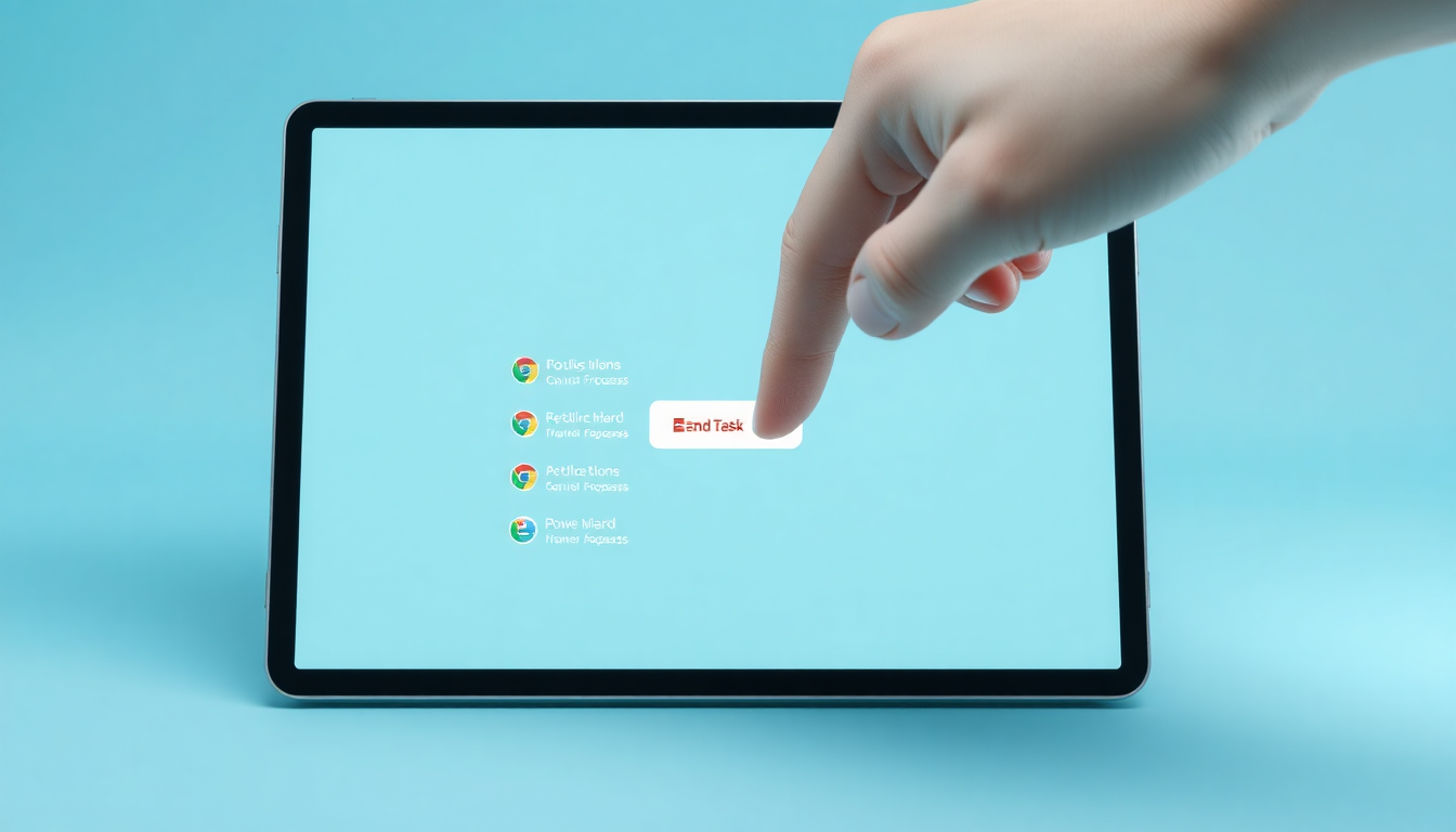 작업 관리자에서 마이크로소프트 엣지 프로세스를 강제 종료하는 장면을 부드러운 3D 렌더링으로 표현한 이미지