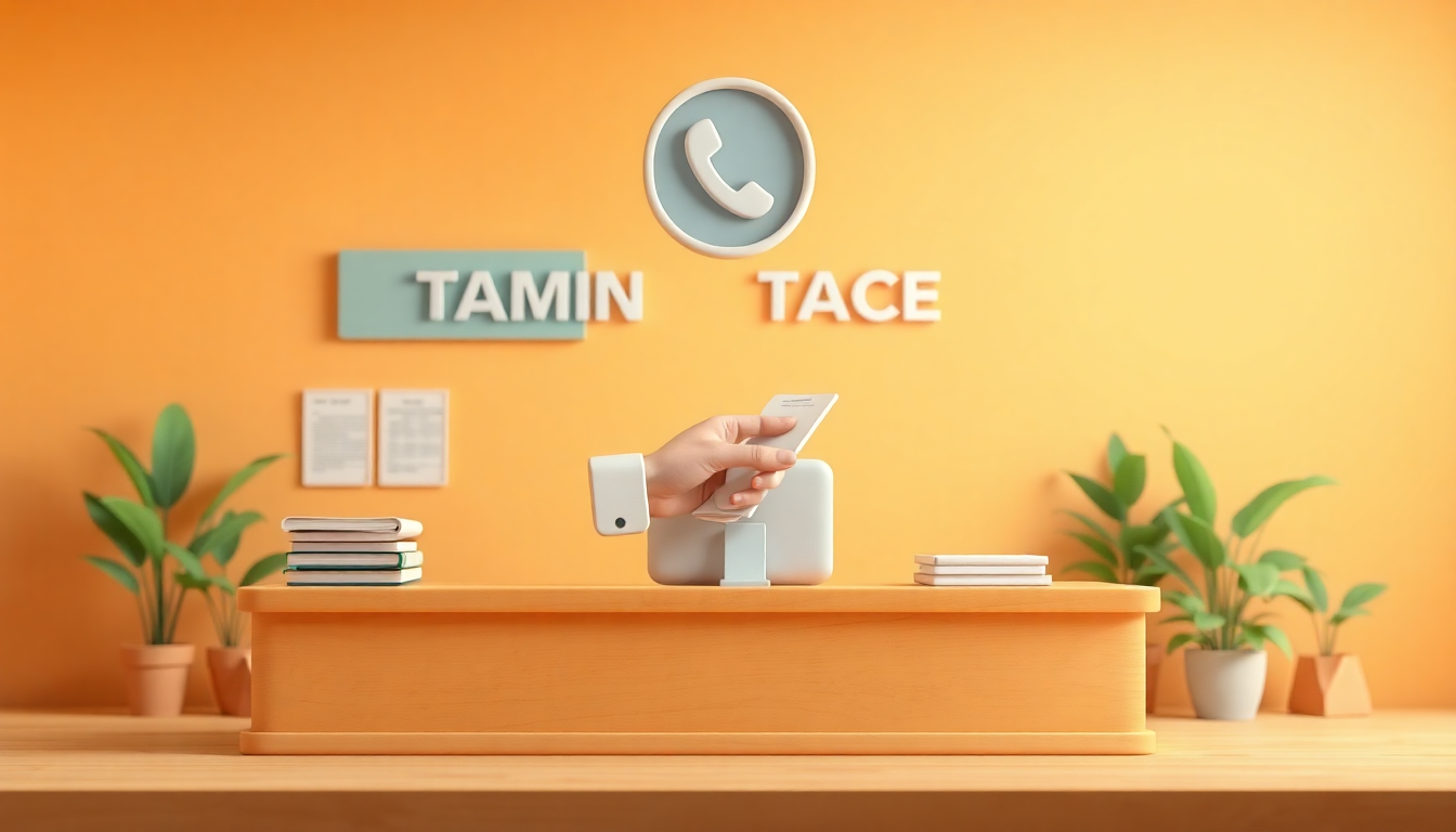 지방세 관련 문의를 위해 세무과에 전화하는 과정을 문서 교환하는 손과 전화 아이콘으로 상징화한 장면