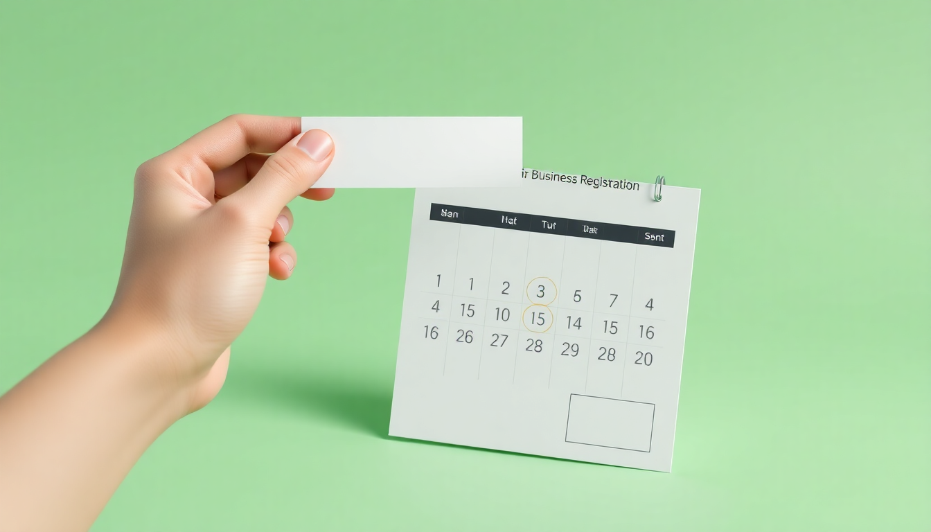 신청 자격을 확인하기 위해 사업자등록증과 달력을 함께 들여다보는 모습을 부드러운 3D 매트 플라스틱 질감으로 표현한 이미지