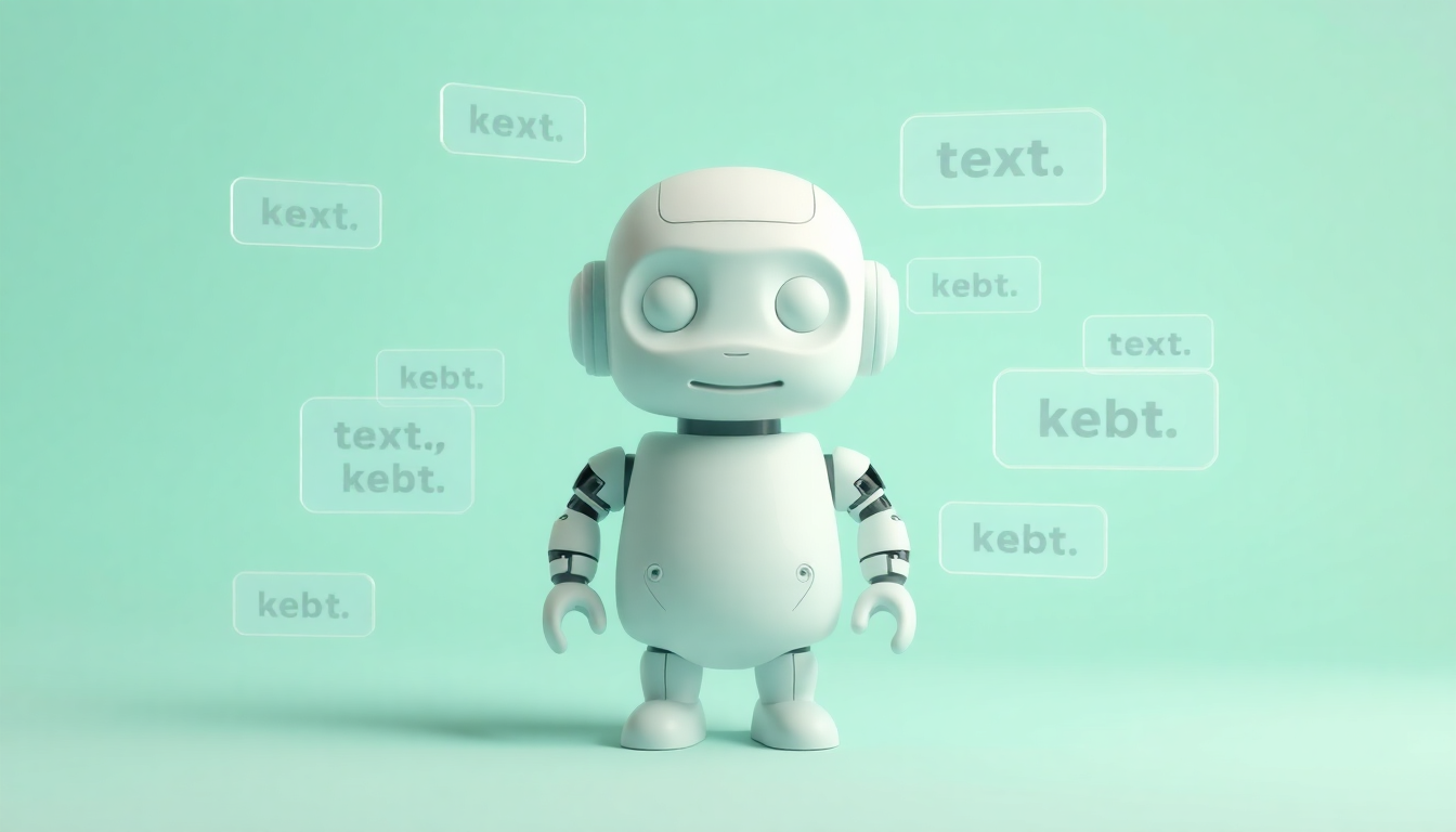 실시간 텍스트 필터링 시스템이 작동하며 AI 채팅봇 주변으로 텍스트 블록이 필터링되는 모습을 부드러운 3D 클레이 스타일로 표현한 장면