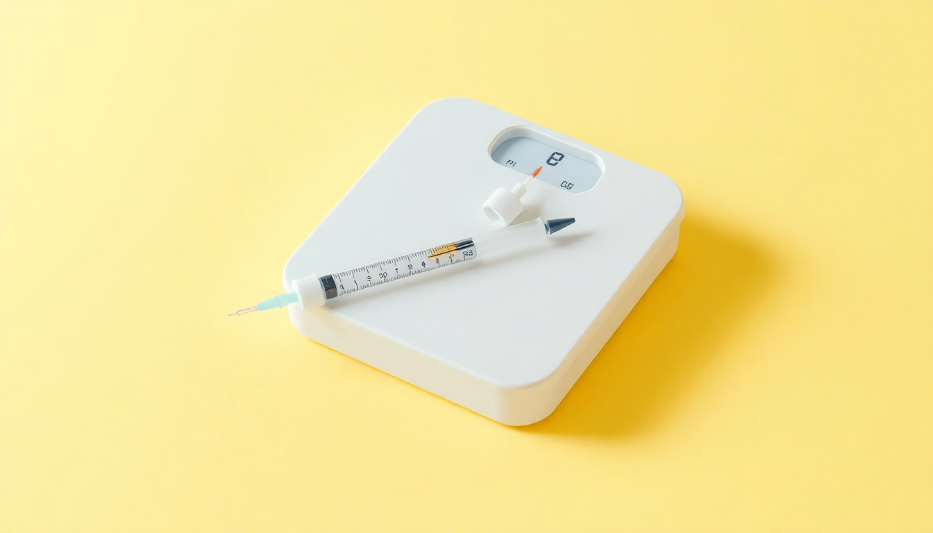 아이 몸무게 기반의 해열제 정량 복용과 안전 주의를 나타내는 체중계와 시린지 3D 클레이 이미지