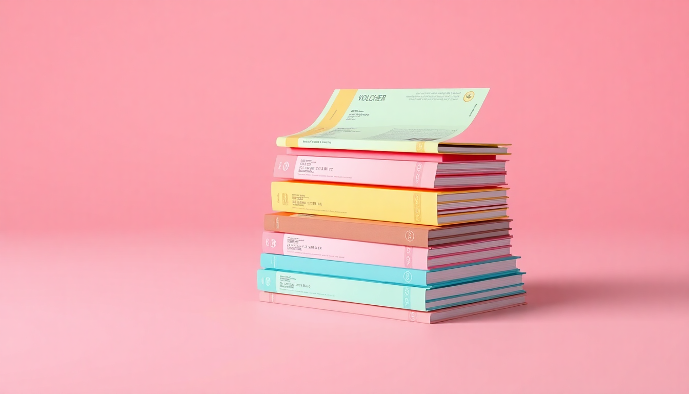 초3 방과후 지원금 개요를 상징하는 바우처와 교육 자료의 부드러운 3D 렌더링 이미지
