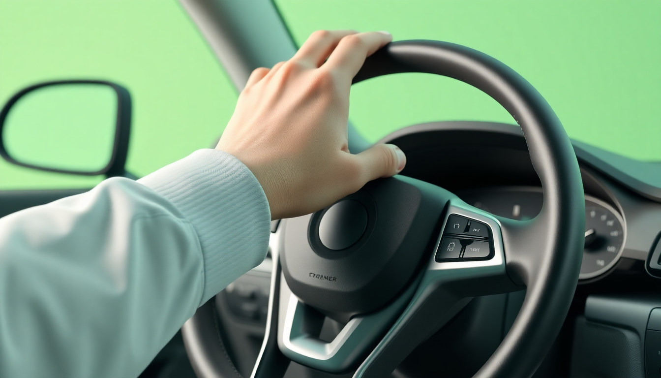 크루즈 컨트롤 버튼을 누르는 손의 부드러운 3D 클레이 렌더링 이미지