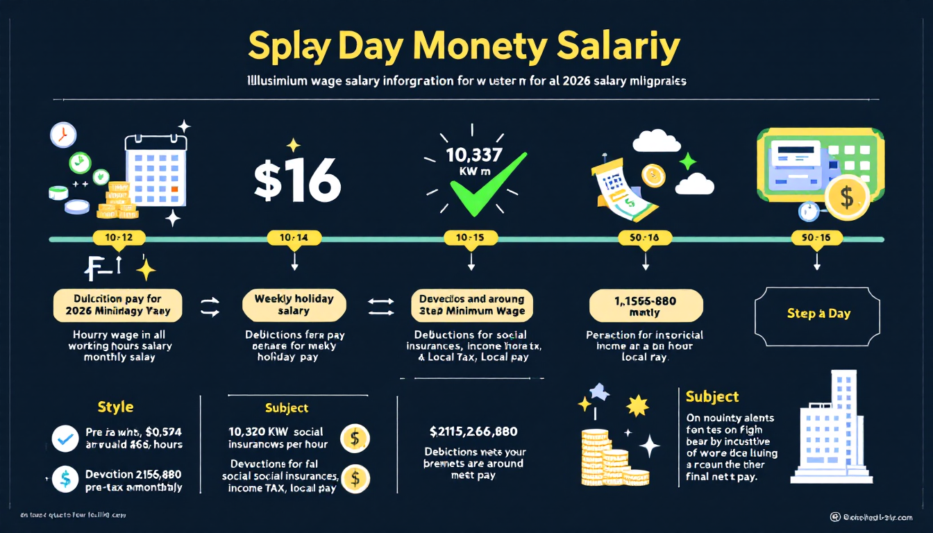 2026년 최저시급 실수령액 계산 5단계를 시각적으로 나타낸 인포그래픽 이미지