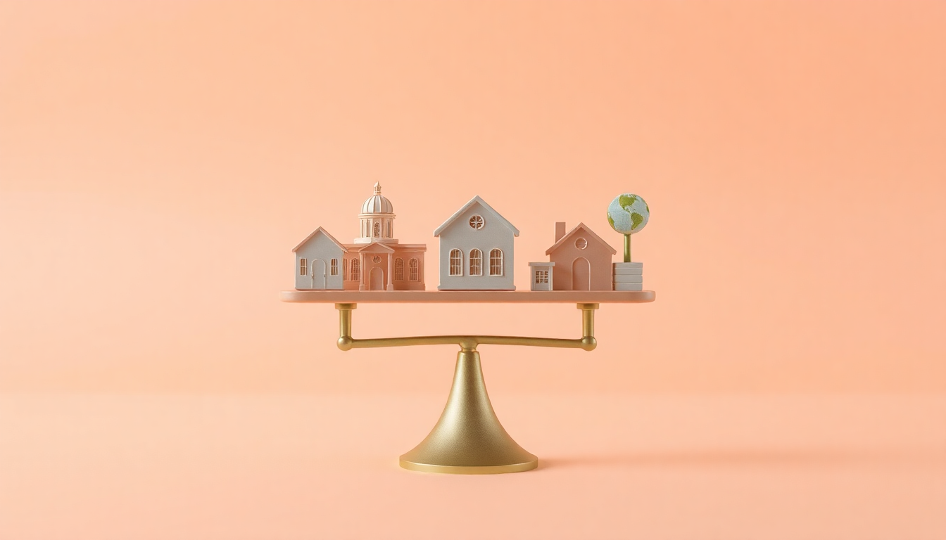 중복 수급 불가 항목을 상징하는 저울 위에 놓인 겹치는 정부 지원금 아이콘들의 3D 이미지 장면