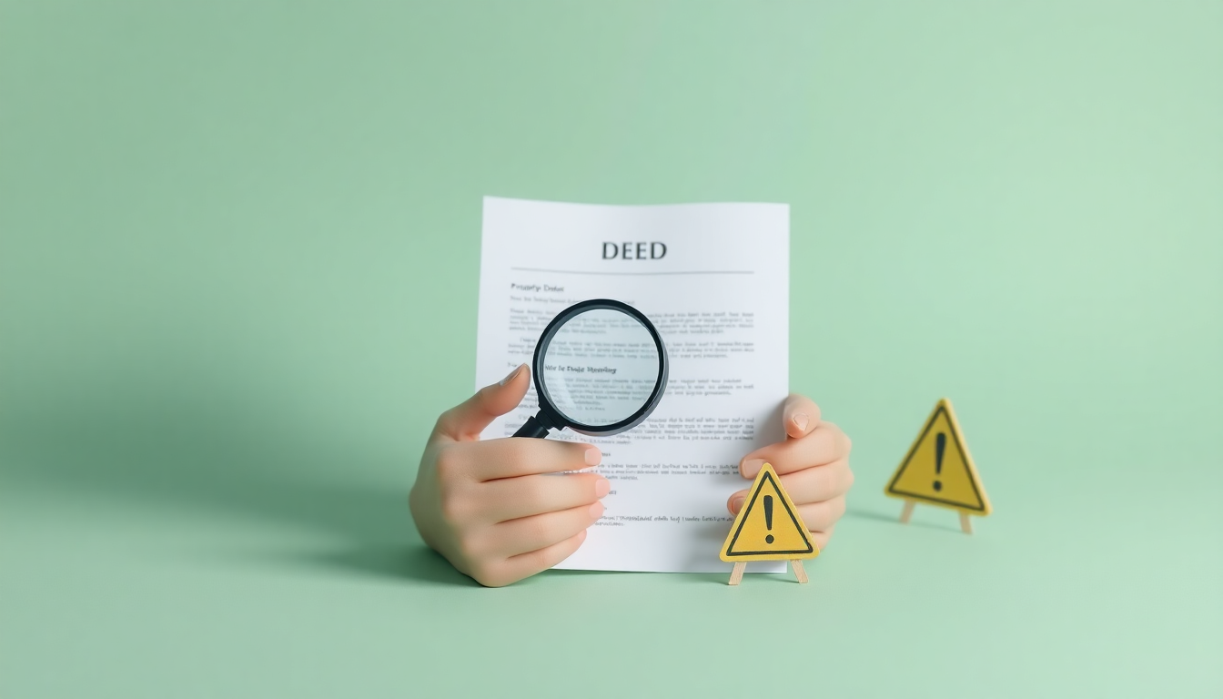 매매 계약 소유권 안전 확인을 위한 등기부등본 문서와 손의 3D 클레이 모델 이미지