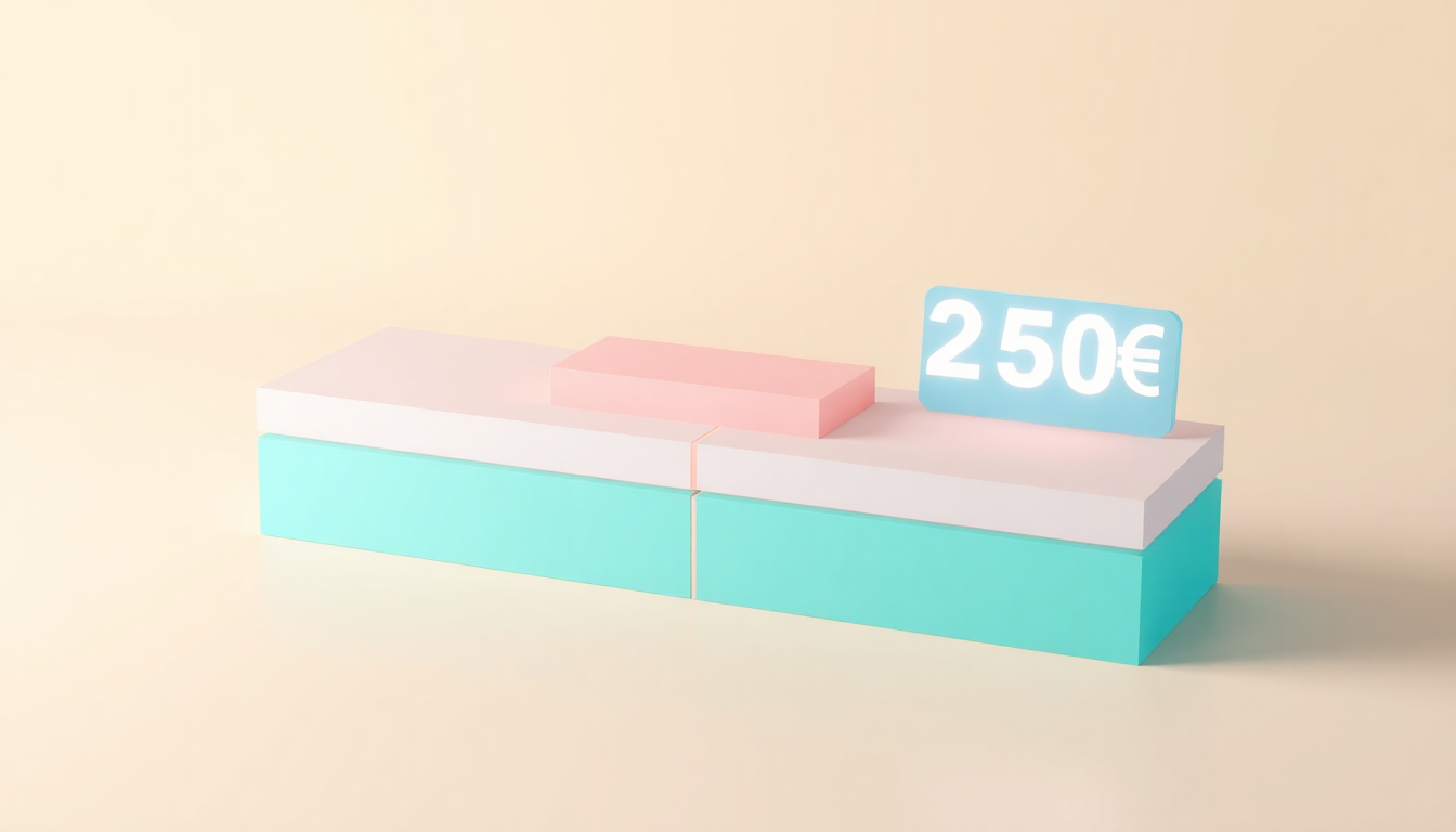 연간 수익 250만원 세금 기준을 구체적으로 설명하는 계단식 차트의 부드러운 3D 일러스트, 구간별 과세 여부를 시각적으로 표현