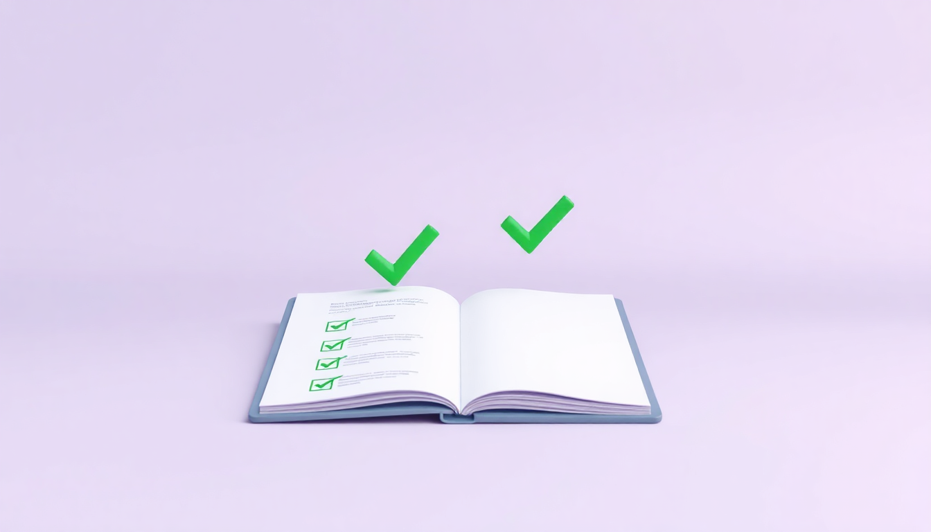 DB형 퇴직연금 관리를 위한 필수 체크리스트를 열린 체크리스트 클립보드와 떠있는 초록색 체크마크 세 개로 표현한 이미지