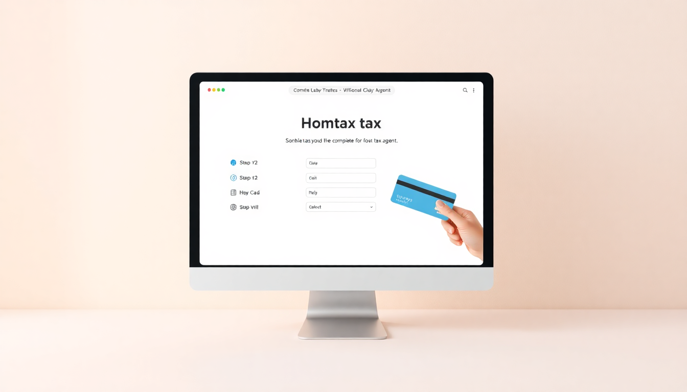 홈택스 셀프 신고 과정을 신용카드와 컴퓨터 화면으로 설명하는 부드러운 클레이 질감의 3D 이미지