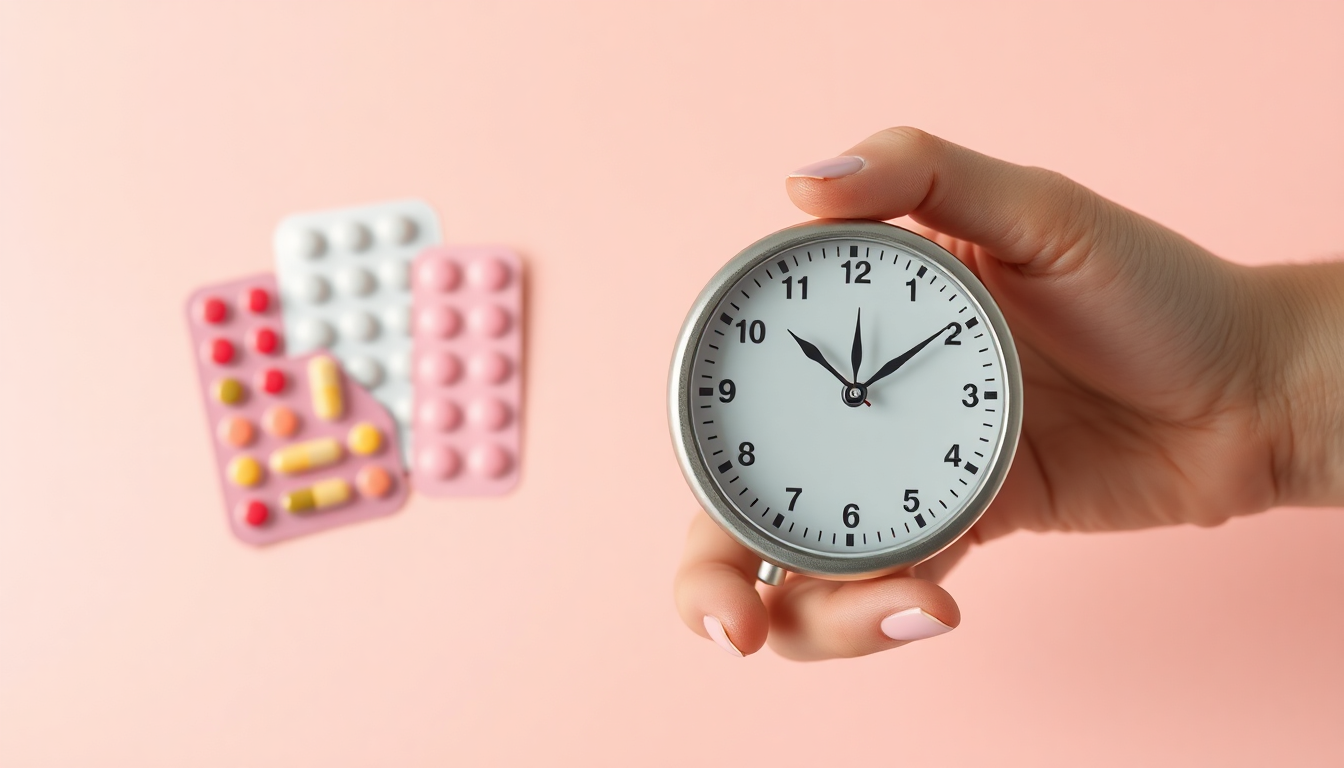 해열제 교차복용과 복용 간격 지침을 시각화한 시간과 약 알약 팩 3D 이미지