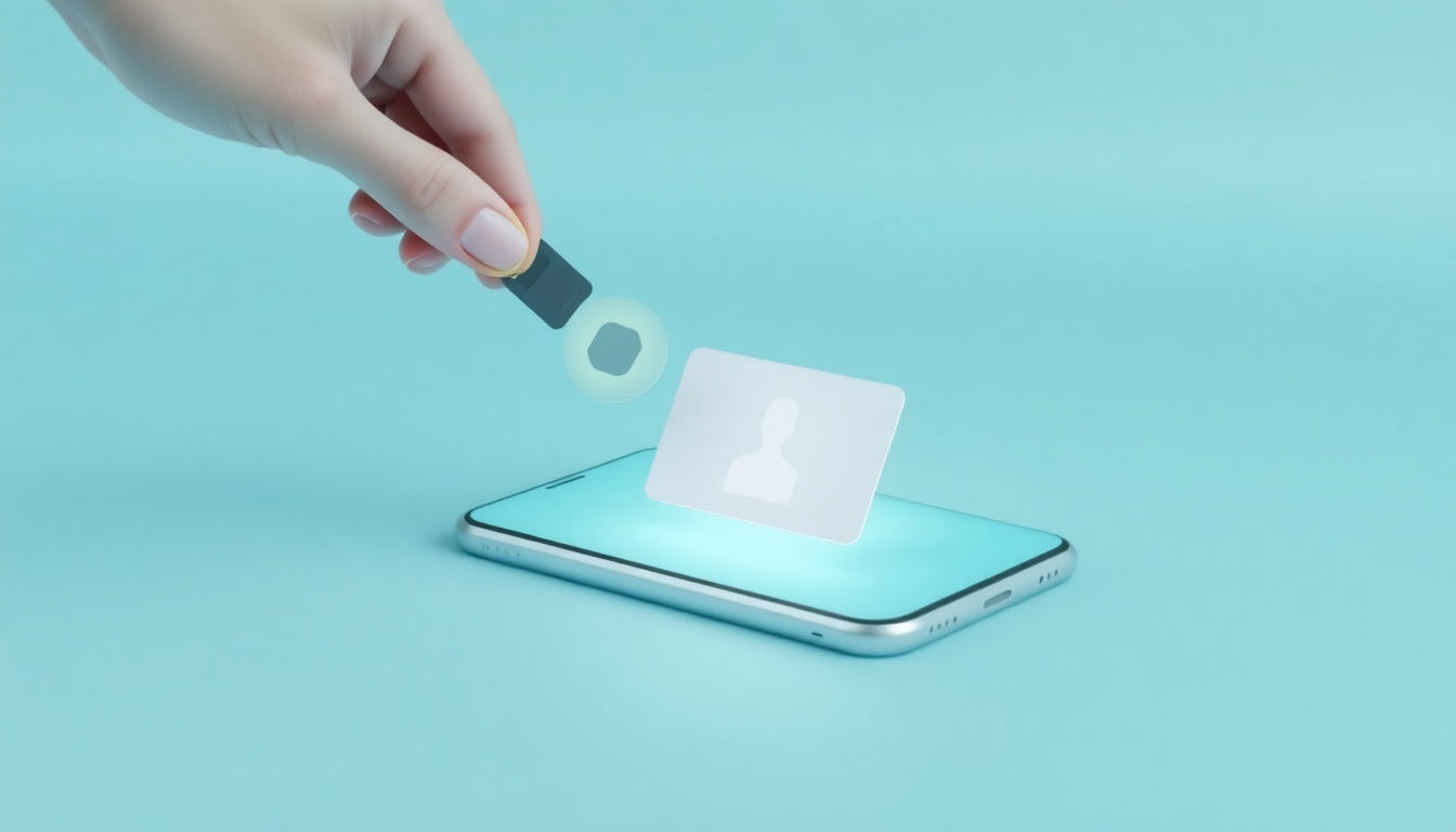 IC 카드 인증 방식을 묘사하는 스마트폰과 IC칩 카드 상호작용 현장