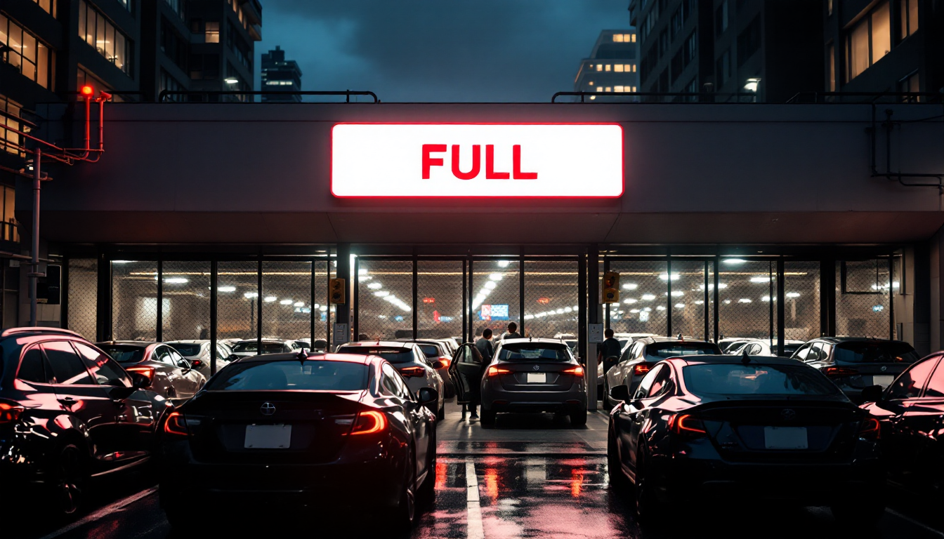 무료주차장이 만차되어 유료주차장과 대중교통을 이용하는 모습