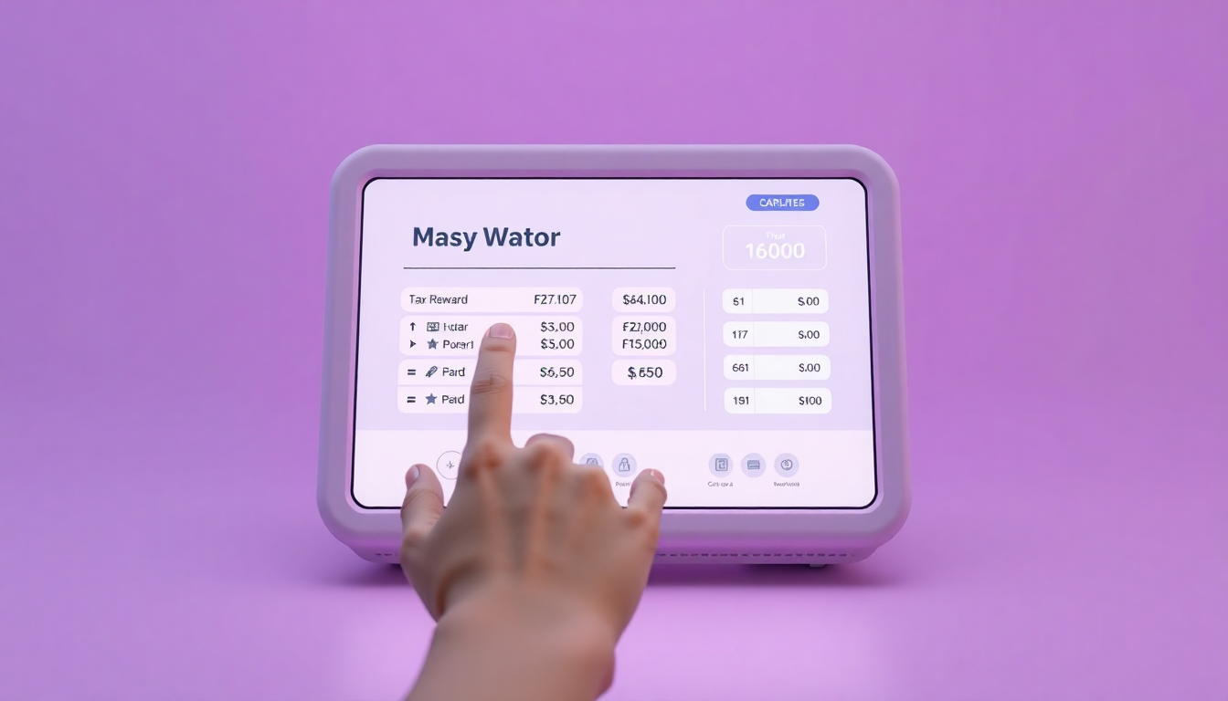 포상금 계산 시뮬레이션을 디지털 기기와 손동작으로 표현한 이미지