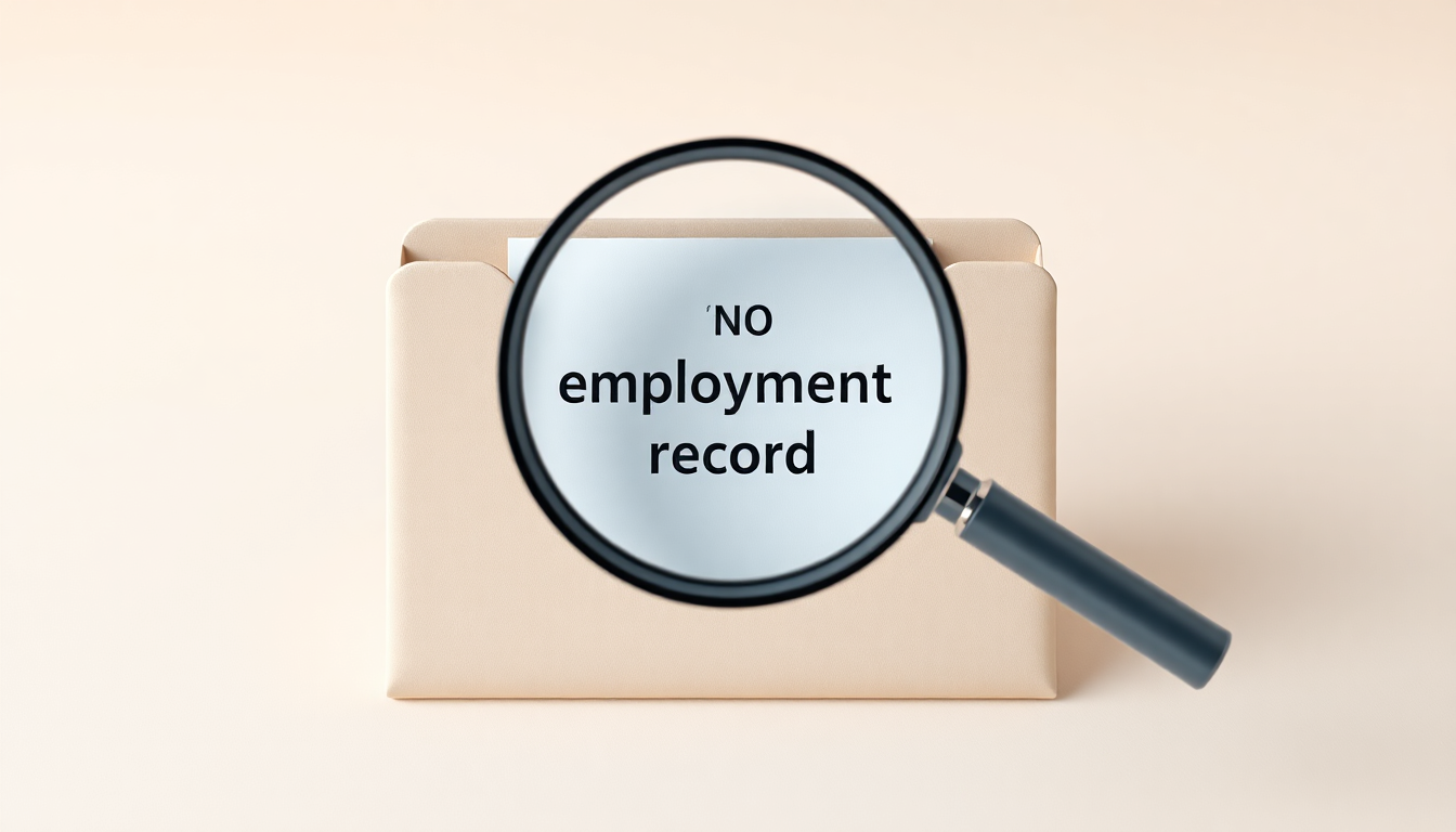 일한 기록이 없음을 증명하는 ‘이력 없음’ 서류 발급을 빈 문서 폴더와 돋보기를 은유적으로 표현한 부드러운 3D 클레이 이미지