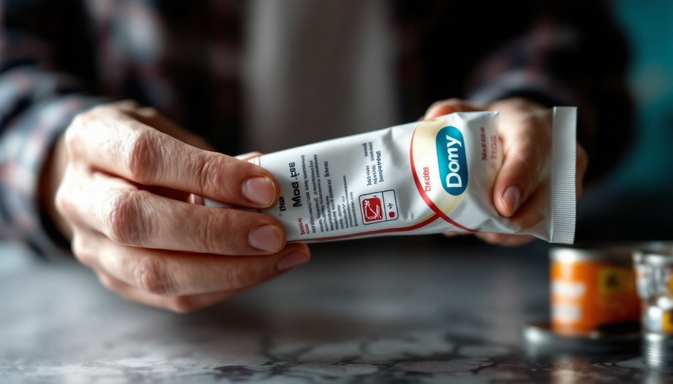 2080치약 튜브 뒷면에 'Domy'와 'Made in China' 표시가 보이는 사용한 치약 튜브를 손에 든 모습