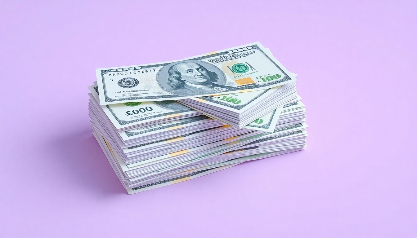 다양한 통화 (미국 달러, 일본 엔화, 유로) 지폐가 층층이 쌓여 있고 각기 다른 우대율을 상징하는 은은한 빛이 나는 부드러운 3D 렌더링 이미지