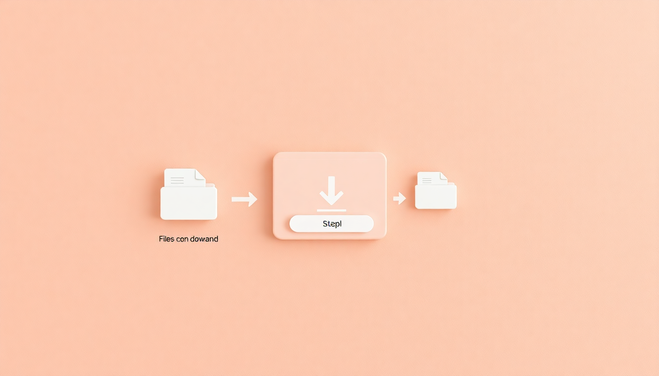 원드라이브 동기화 해제 시 파일 삭제 방지 가이드의 각 단계를 차례대로 보여주는 디지털 인터페이스의 정돈된 3D 렌더링 장면