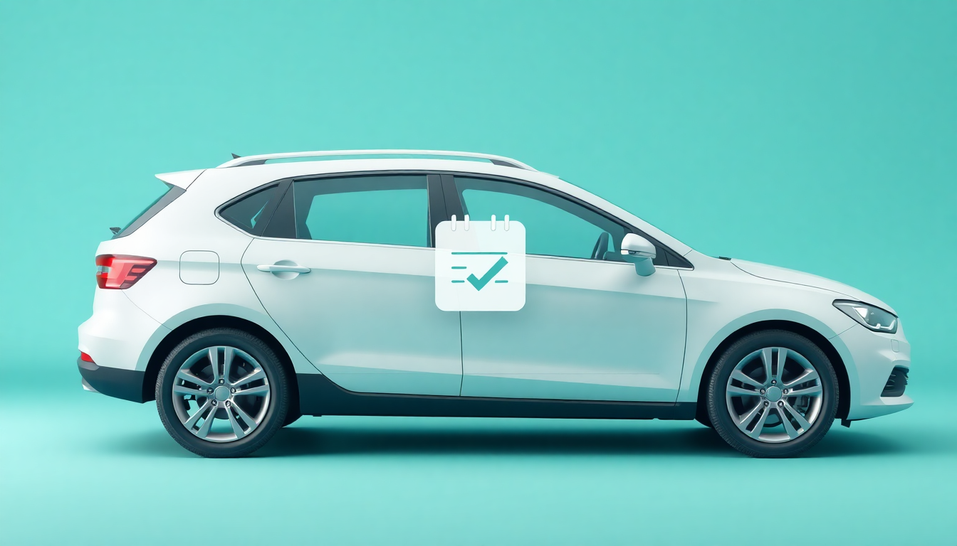 취소 및 환급 절차를 나타내는 자동차 위에 환급 표시와 달력 아이콘이 오버레이된 부드러운 3D 이미지