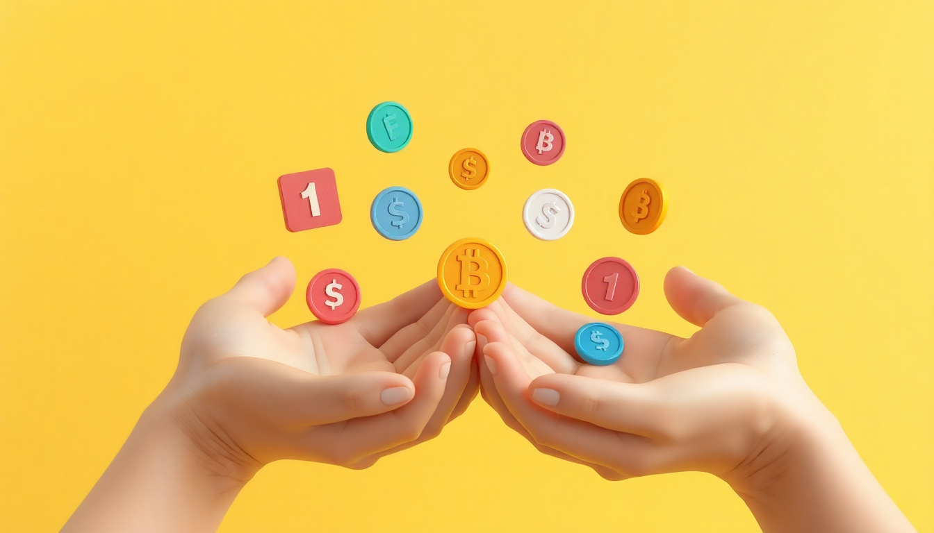 통장사본 발급을 위한 필수 로그인 및 인증 수단을 상징하는 다양한 디지털 인증 토큰을 클레이 손이 받쳐 들고 있는 모습, 부드러운 파스텔 노란 배경