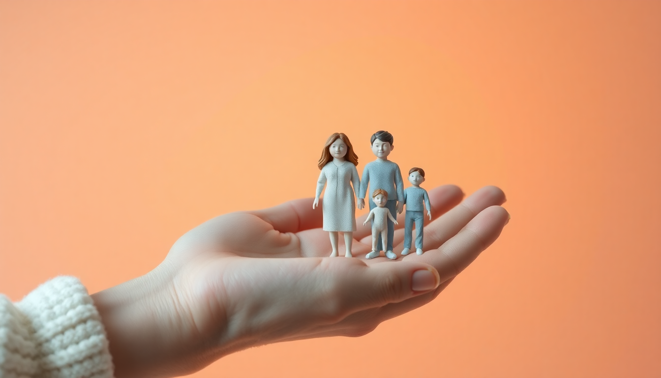 자녀 및 한부모 특례 지원을 나타내는 한부모 가정과 자녀를 상징하는 부드러운 3D 렌더링 이미지