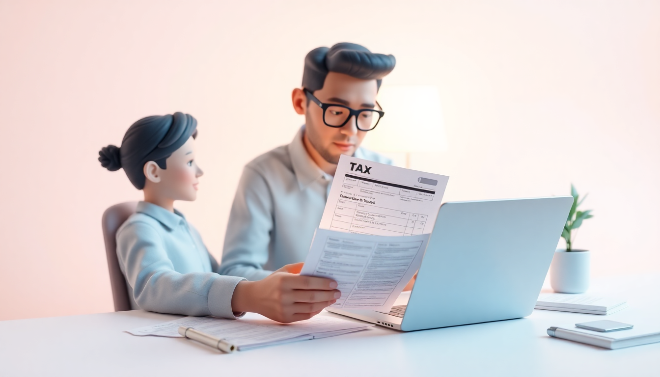 모두채움 대상자를 나타내는 소규모 사업자가 상세 세금 안내문을 검토하는 장면