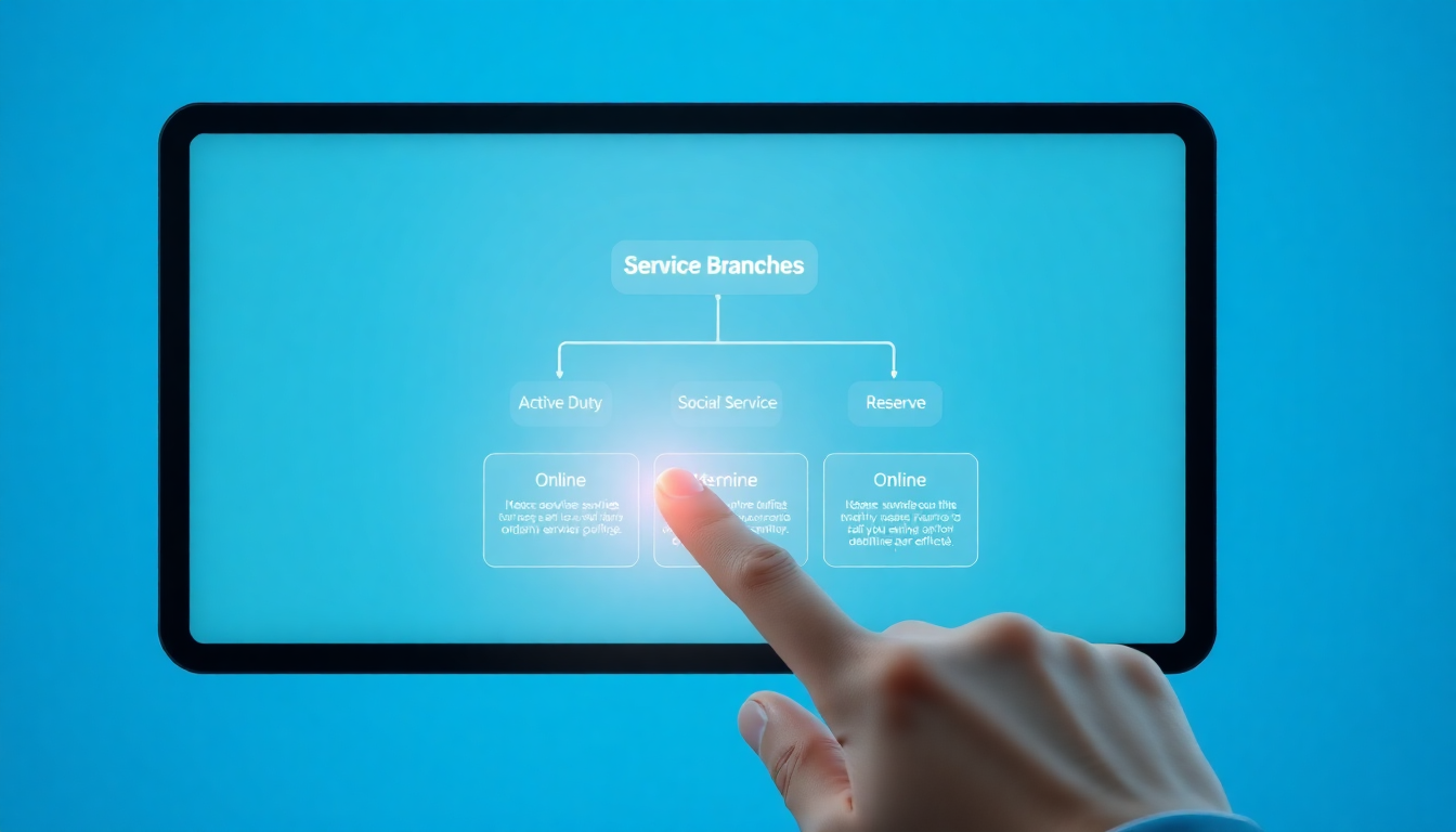 장병 내일 준비 적금 가입 자격 확인서 발급방법을 설명하는 군 복무 소속별 온라인과 오프라인 발급 경로를 디지털 터치스크린과 흐름도로 표현한 이미지