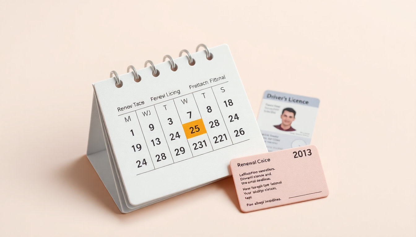 운전면허 갱신 주기 및 과태료를 상징하는 달력과 운전면허증을 부드러운 클레이 질감으로 표현한 이미지