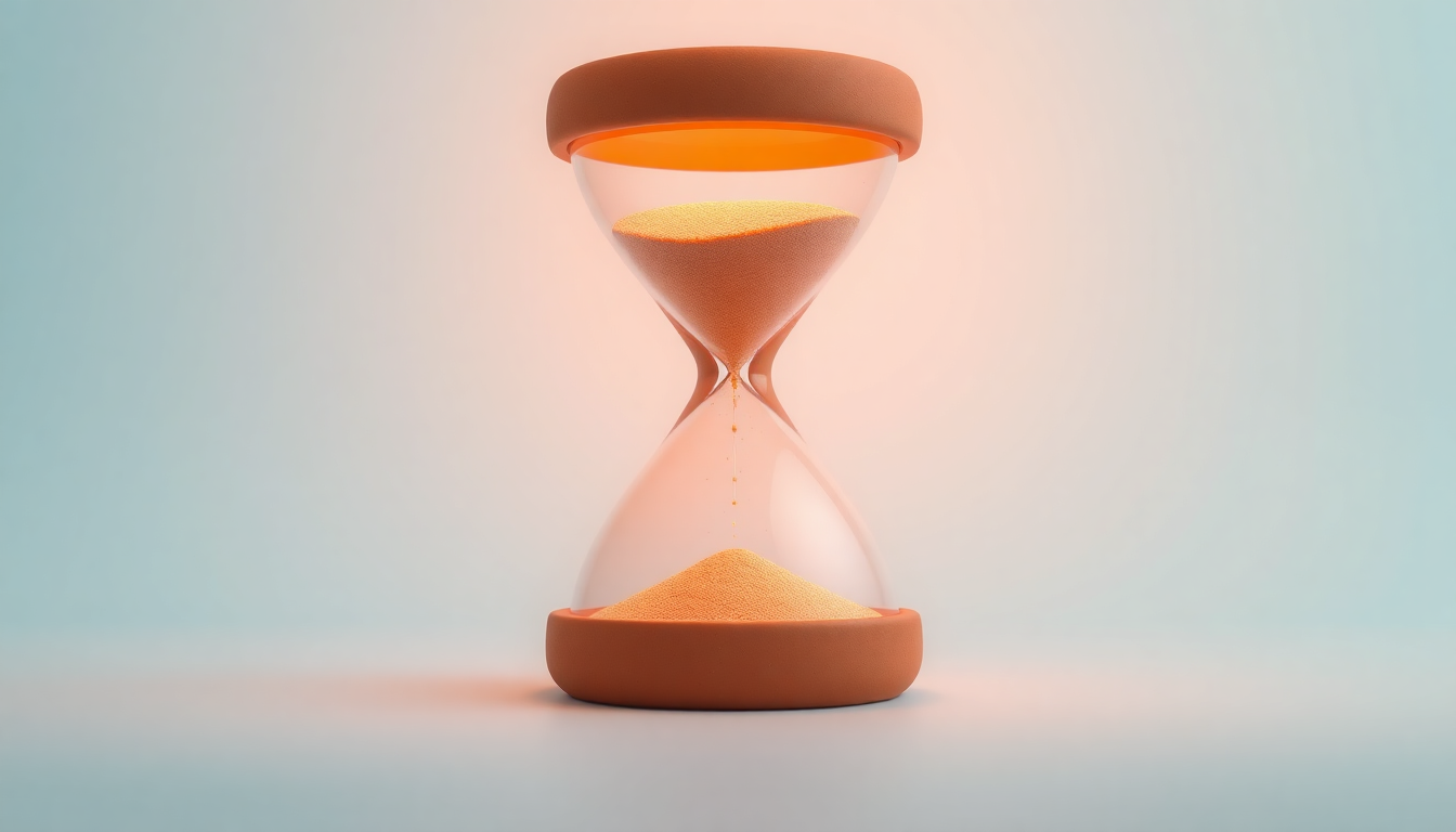 청약통장 해지로 인해 청약 가점과 시간, 권리를 잃는 치명적인 손해를 상징하는 부드러운 3D 렌더링의 모래시계 모습