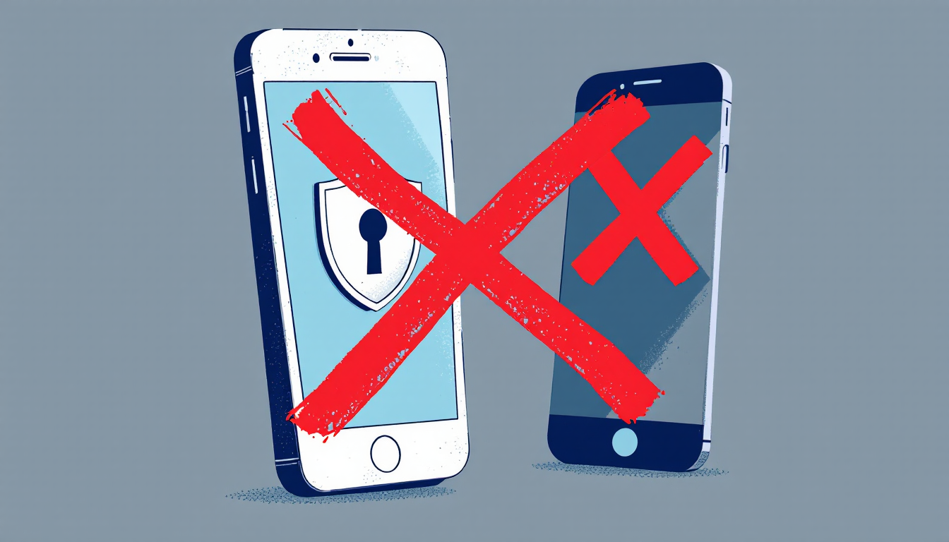 타인의 휴대폰 통화 내역 조회가 불가능함을 상징하는 잠금 화면과 경고 아이콘