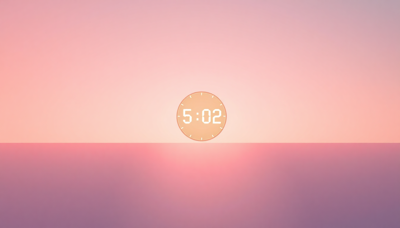 2026년 입춘 절입 시간인 오전 5시 2분의 새벽을 부드러운 3D 렌더링으로 표현한 이미지로, 조용하고 평화로운 아침 하늘과 함께 정확한 시간을 상징적으로 나타냄