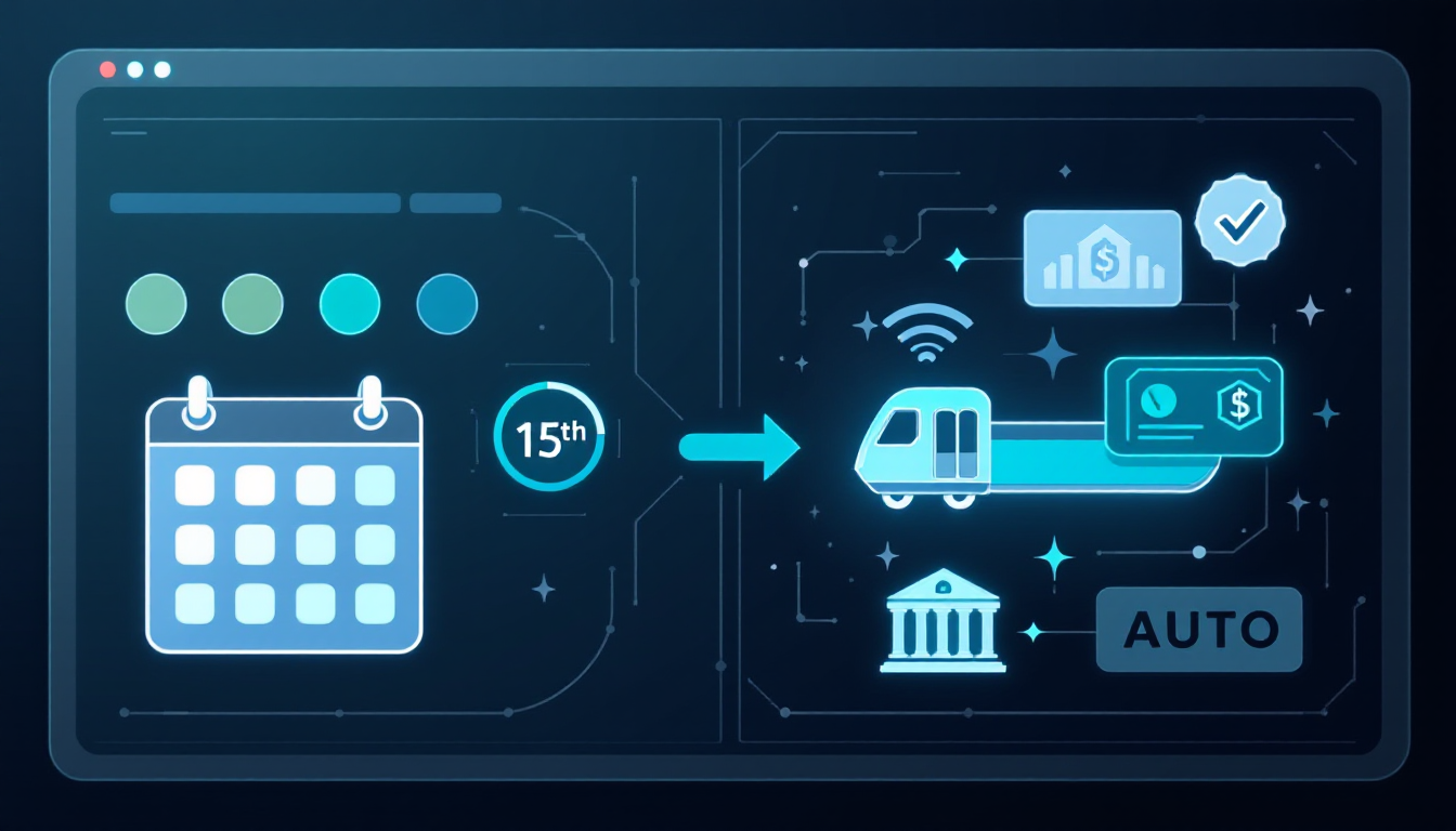 대중교통비 자동 환급 과정과 계좌 입금 과정을 상징적으로 보여주는 이미지