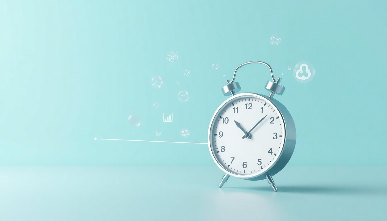 퀀트 트레이더가 되기 위한 준비 기간과 연봉, 경력 진전을 나타내는 미니멀한 3D 타임라인 시계와 떠다니는 수학 및 금융 기호