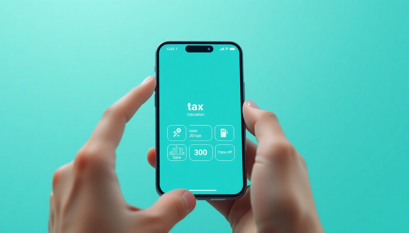 증권사 앱을 통해 미국 주식 양도소득세를 간편하게 조회하고 신고하는 과정을 보여주는 손과 스마트폰 인터페이스 부드러운 3D 일러스트