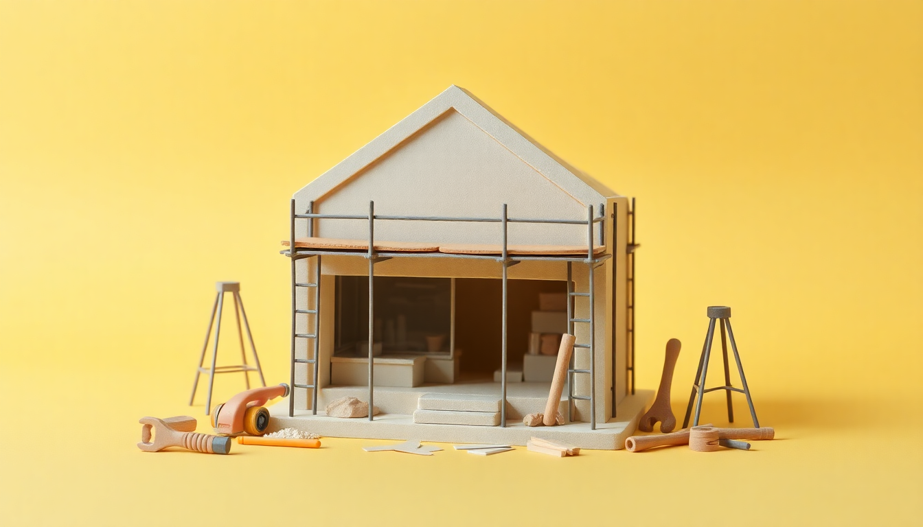 점포 철거 비용 지원으로 600만원까지 부담을 덜어주는 점포 철거 현장을 3D 클레이로 부드럽게 표현한 이미지