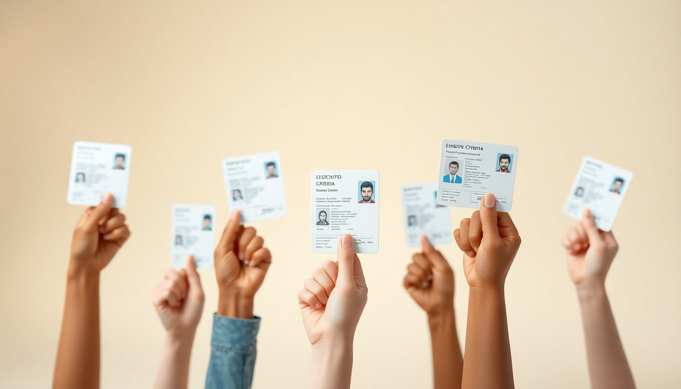 내일배움카드 발급 자격을 나타내는 다양한 사람들의 손이 신분증 카드를 들고 있는 부드러운 3D 클레이 질감 이미지