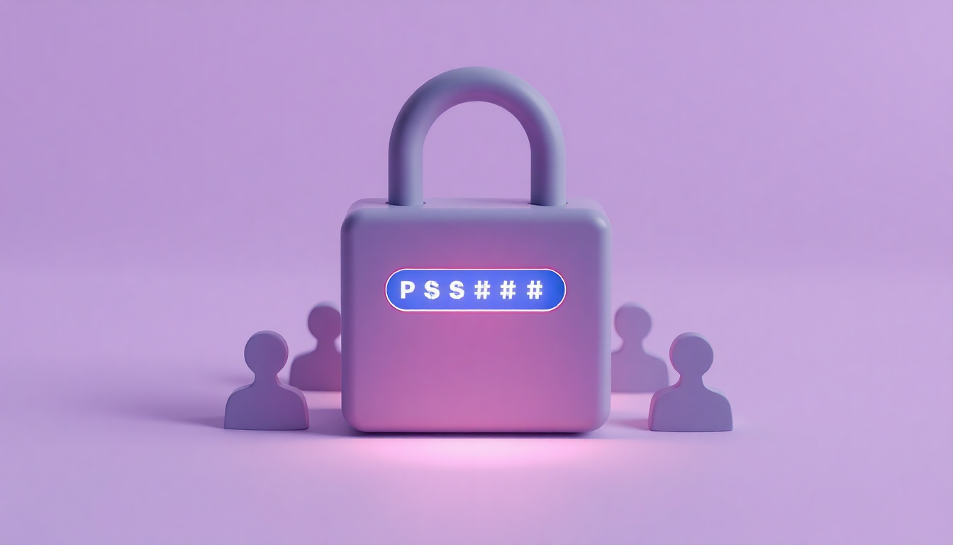 대화 백업 비밀번호 설정과 친구 목록 보호를 통해 프라이버시를 강화하는 보안 조치를 상징하는 3D 자물쇠와 은은한 비밀번호 입력장면