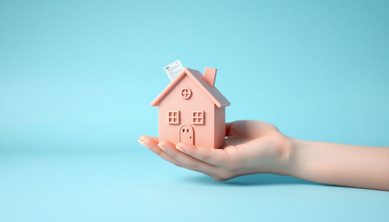 월세·전세 보증금 보호 핵심을 나타내는, 집 모양 저금통과 근저당 문서가 드러난 손의 클레이 3D 이미지