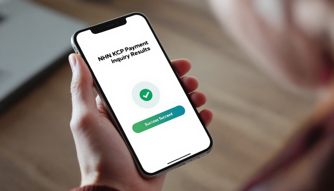 성공적으로 NHN KCP 결제내역 조회를 완료한 화면을 보여주는 스마트폰을 들고 있는 손 모습