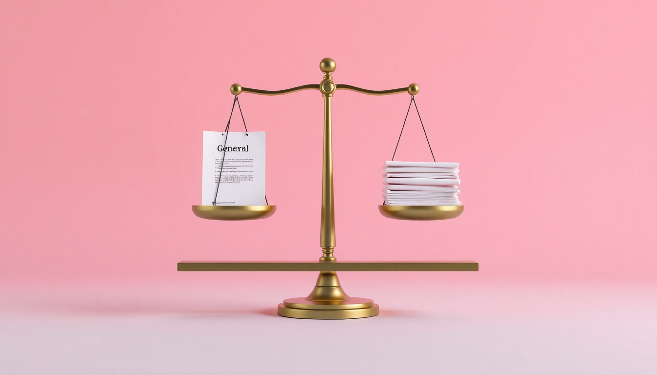 일반과세자와 간이과세자의 차이를 세금 문서 더미로 저울에 비유한 이미지