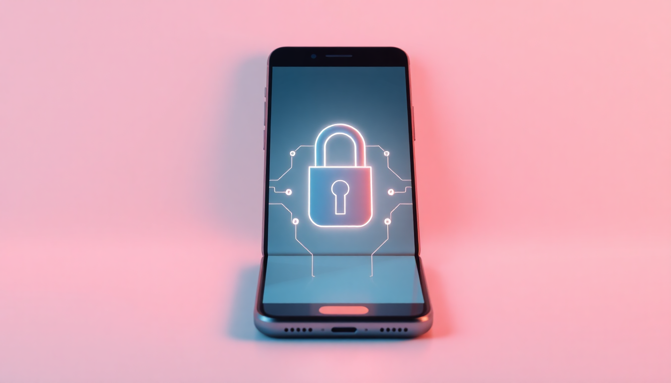 스마트폰 화면에서 디지털 인증서 키가 발급되는 모습을 부드러운 빛나는 회로선과 함께 보여주는 현대적인 3D 이미지