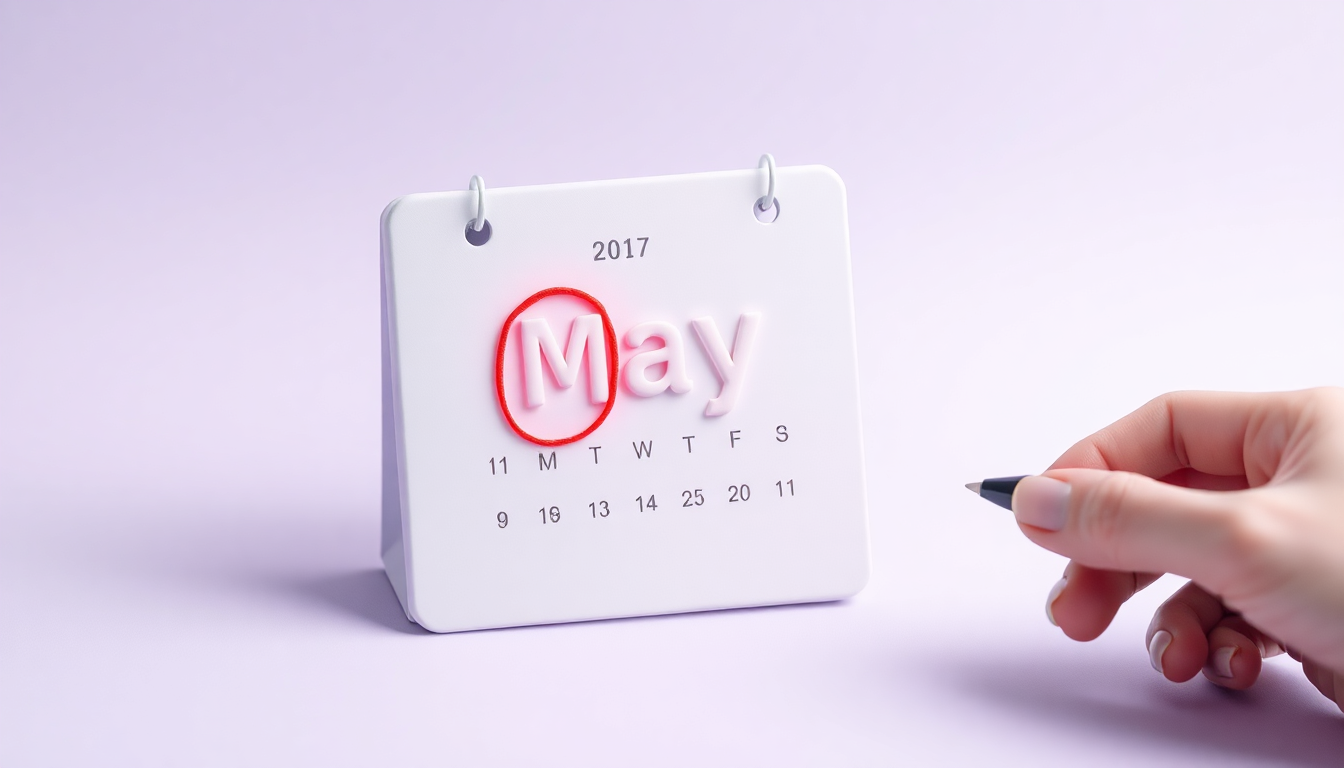 종합소득세 신고 기간인 5월을 강조하며, 마감일을 동그라미 친 일정 달력과 손가락이 펜을 들고 대기하는 모습