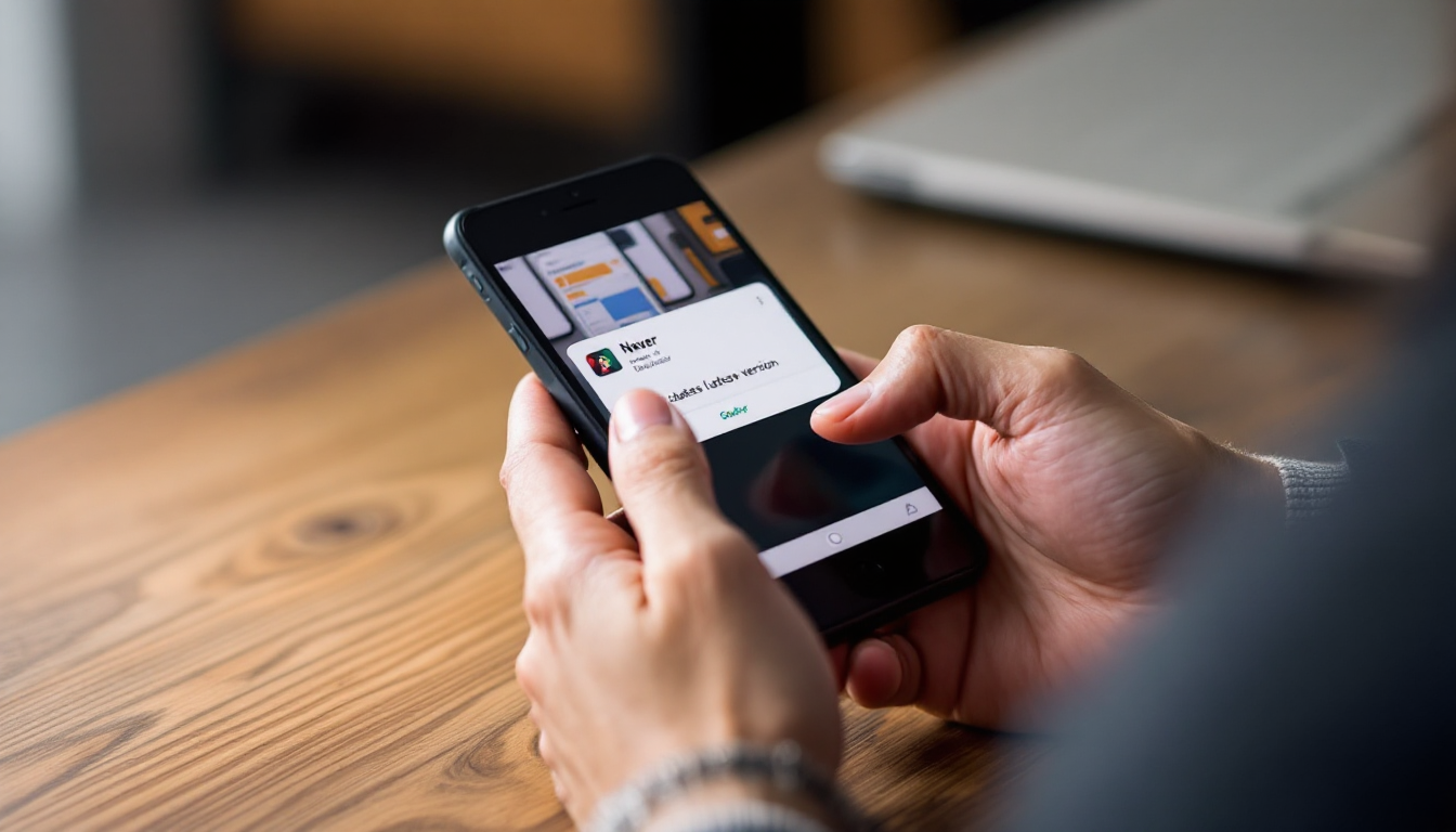 스마트폰에서 네이버 앱을 최신 버전으로 업데이트하는 장면