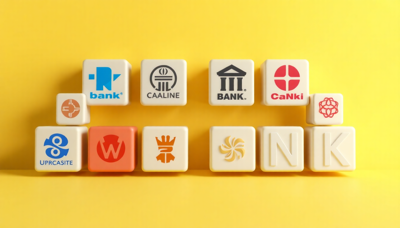 다른 은행의 환전 서비스 비교를 상징하는 로고를 추상적으로 형상화한 매트 플라스틱 질감의 3D 미니멀리스트 이미지