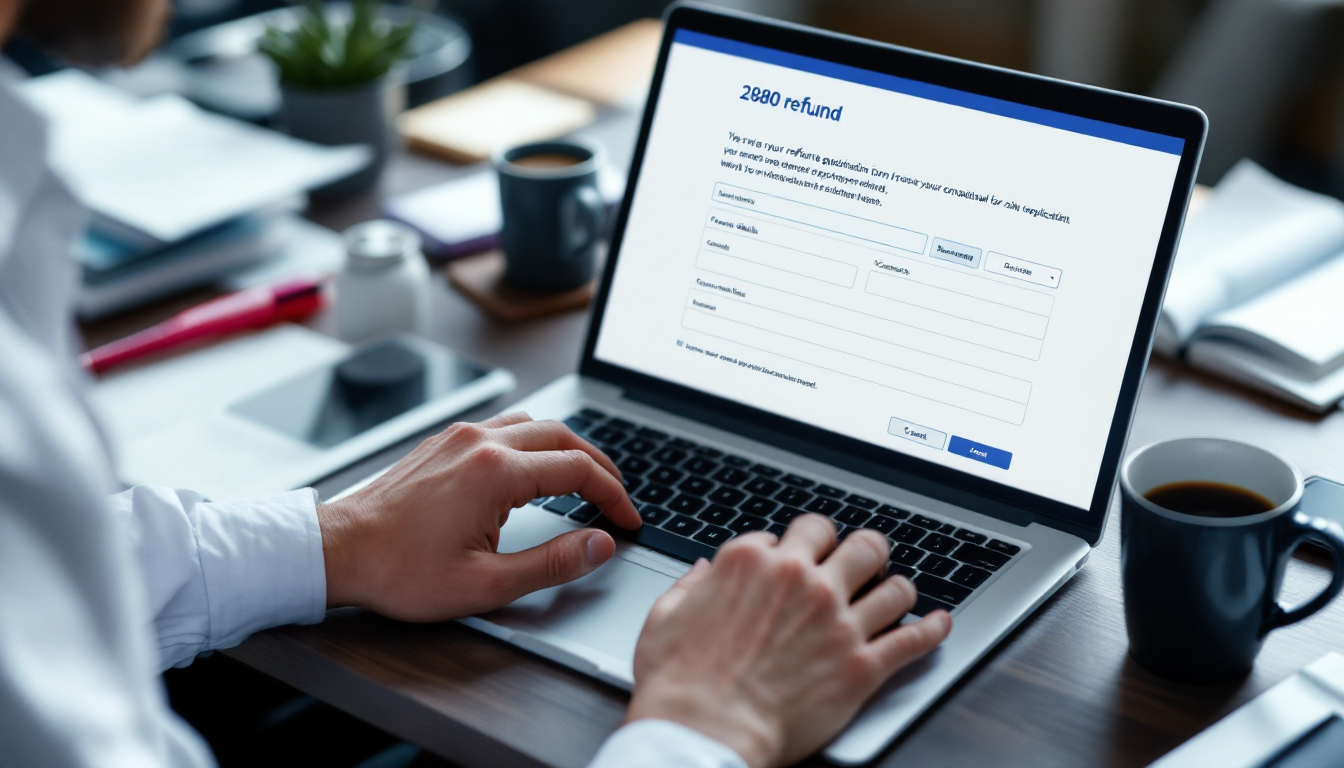 2080치약 환불 신청을 위해 노트북으로 공식 홈페이지에서 온라인 신청서를 작성하는 모습