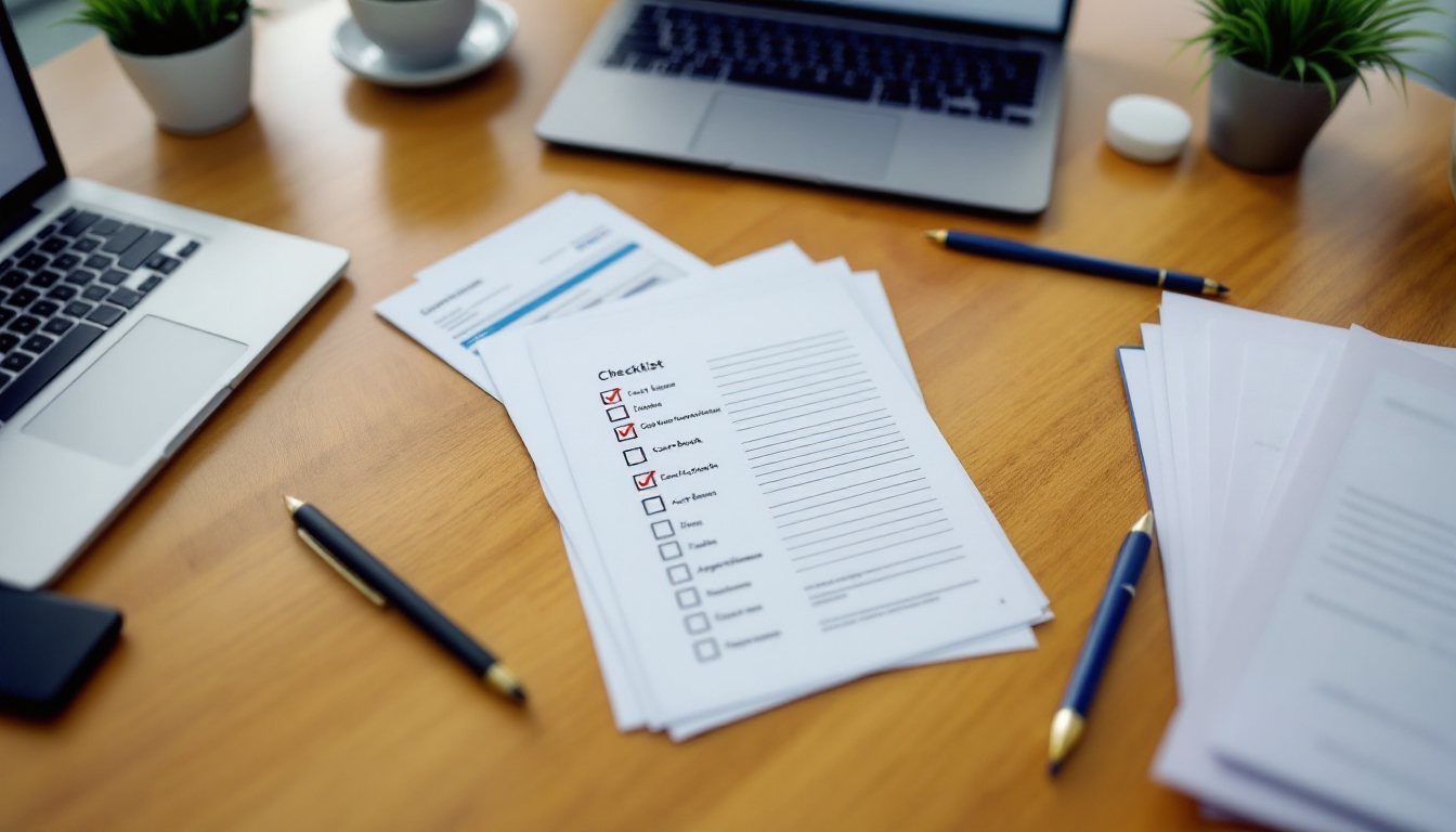 퇴직금 신청을 위해 준비해야 할 서류들과 온라인 신청 화면이 함께 있는 책상 위 모습