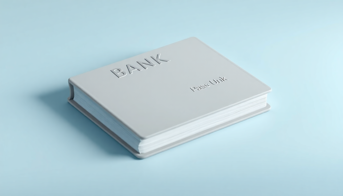 계좌번호와 예금주 증명 용도인 통장사본을 표현한 부드러운 3D 클레이 모델, 깨끗한 파스텔 배경에 놓여있음