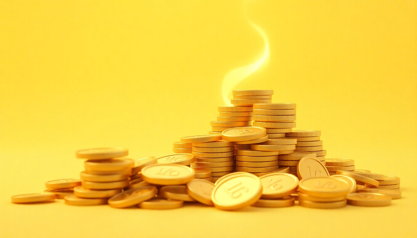 일제 징용 보상 금액과 법정 지연 이자를 상징하는 반짝이는 황금 동전과 빛의 회오리 표현