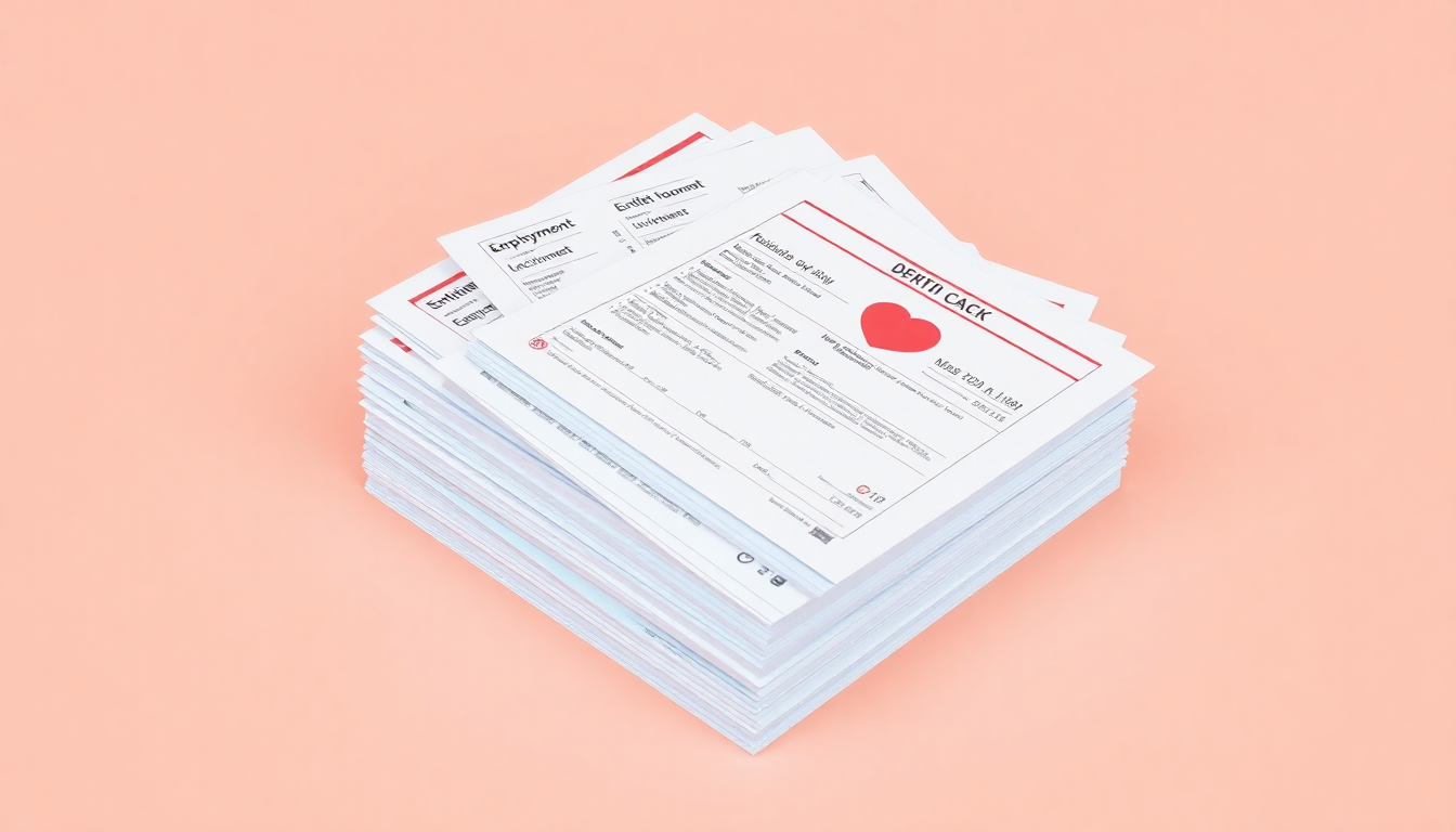 입학 필수 서류 목록을 나타내는 다양한 공식 서류들이 깔끔하게 정돈되어 손으로 조심스럽게 건네지는 장면